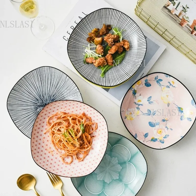 Japanese-style Household Ceramic Hand-Pulled Noodle Dishes Kitchenware Snacks Nuts Sushi Breakfast Cake Vegetable Salad Plate