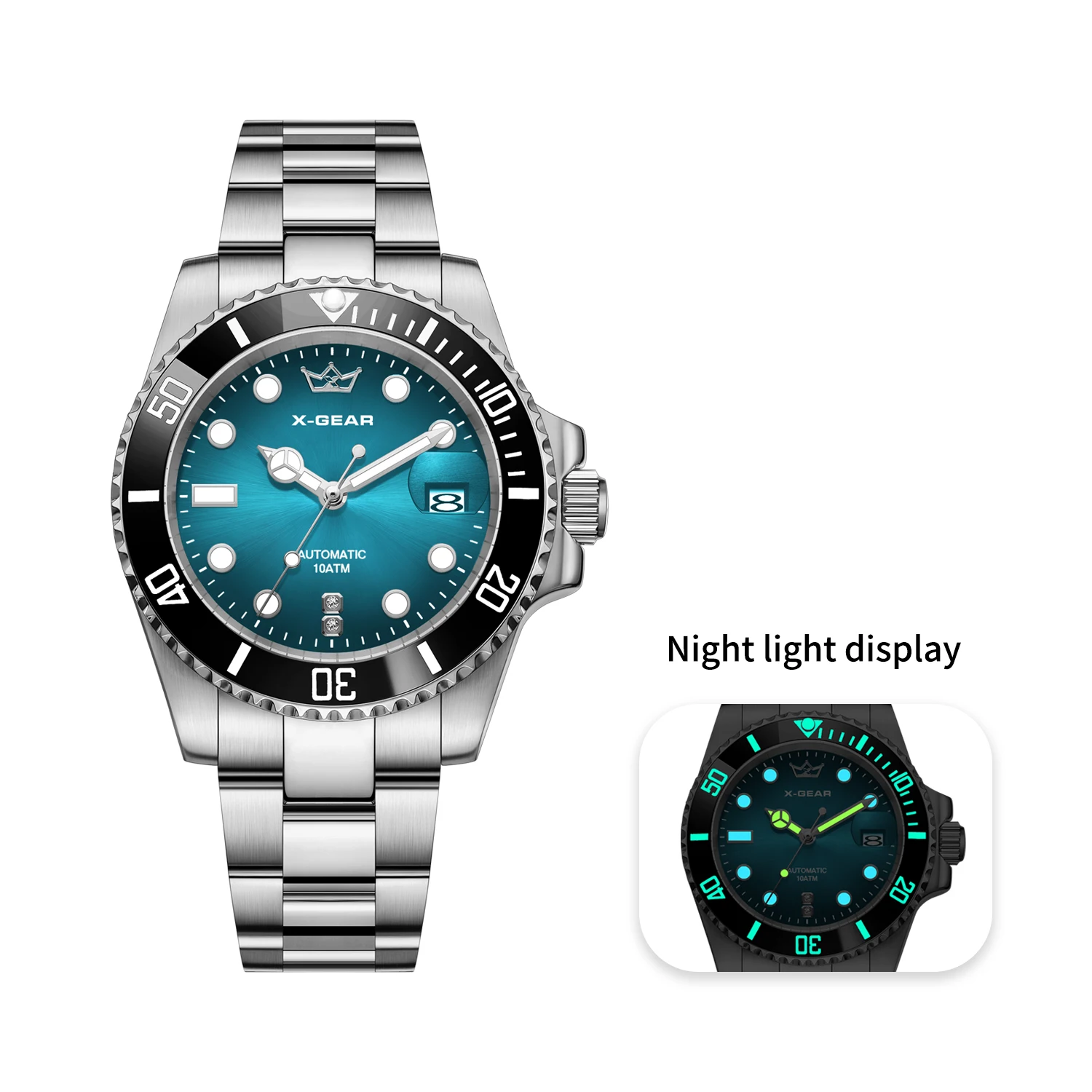 X-GEAR 2025 Новая модель: модные деловые мужские автоматические механические часы — нержавеющая сталь, водонепроницаемые, светящиеся