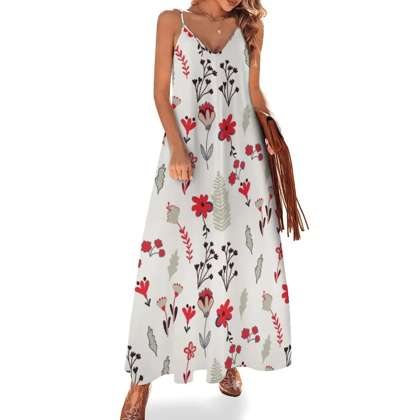 

Red Vintage Floral Pattern Sleeveless Dress dresses with long sleeves beach dress summer dresses Dress