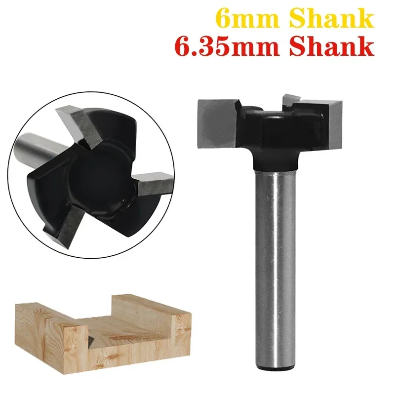 6mm/6.35mm Shank 3 teeth T-Slot Router Bit Milling Straight Edge Slotting Milling Cutter Cutting Handle for Wood Woodwork