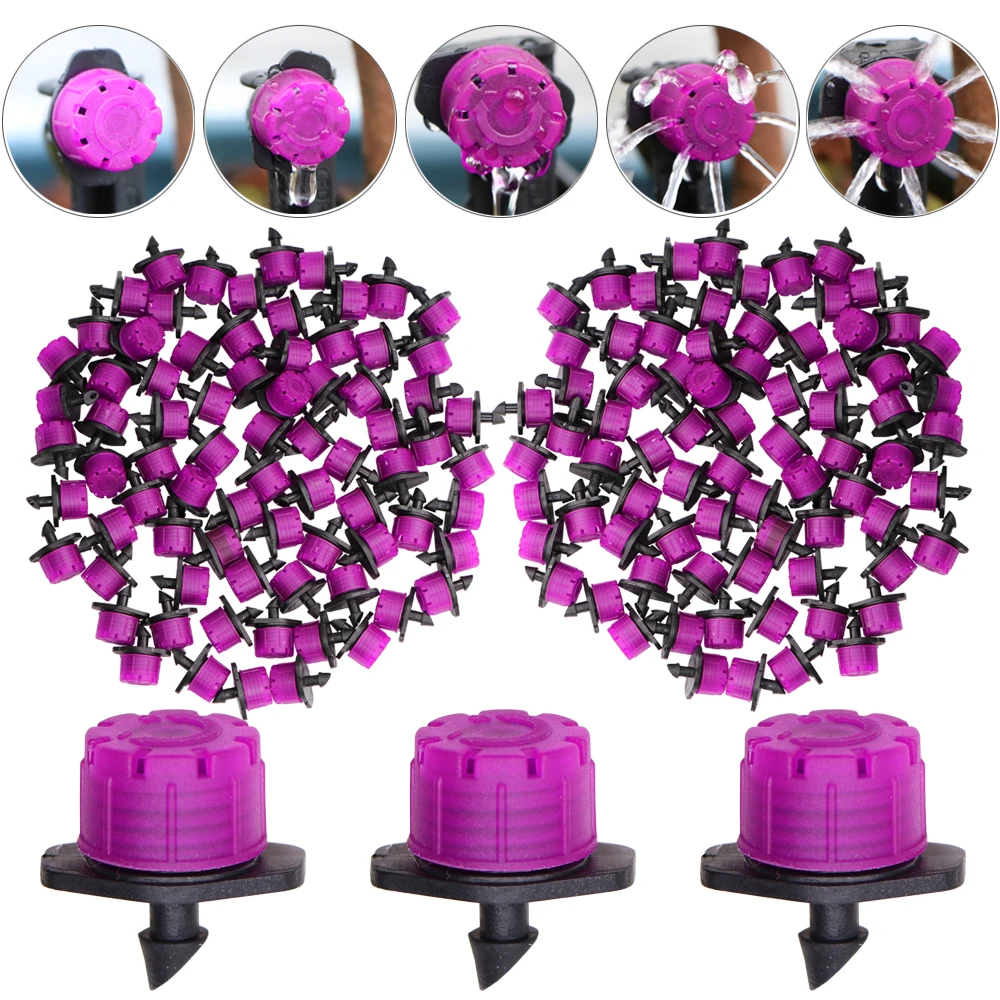 20-50PCS Purple Adjustable Drippers 360 Degress Spray Garden Irrigation Emitters Balcony Sprinklers with 1/4'' Barb Connector