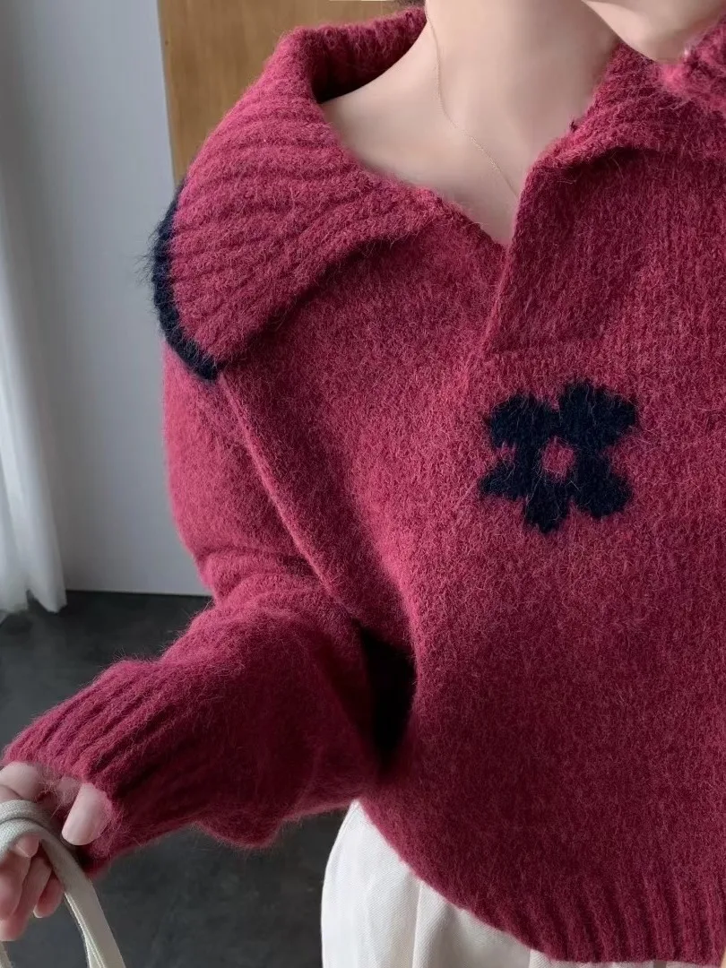 Winter Thiened ort Hooked Flower Women's Sweater Soft Cozy Base Layer irt Age-Defng Design Sense Inner Wear Top