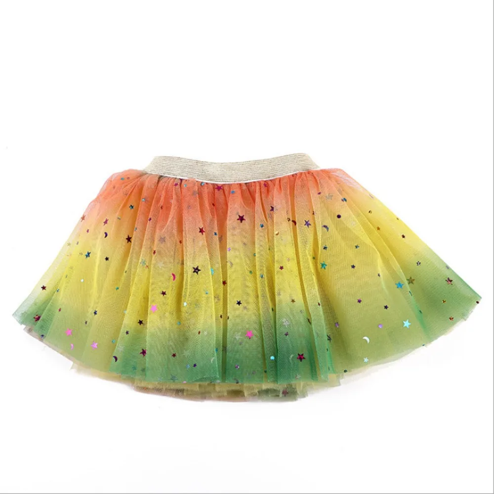 

Fashion Elastic Waist Princess Tutu Skirt Breathable Rainbow Bouffant Skirt Star Sequins Fluffy Ballet Skirt For Kids Girls