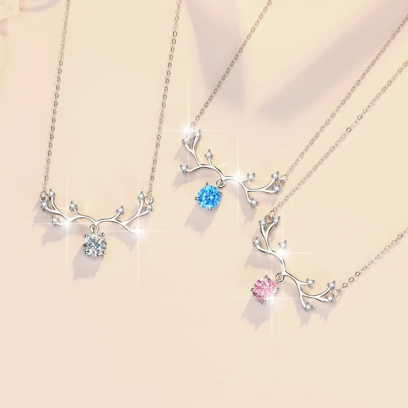 

HK0042 Lefei модные модные роскошные классические синие, розовые, белые, желтые муассанитовые ожерелья с оленем, женские настоящие серебряные ювелирные изделия для вечеринок s925