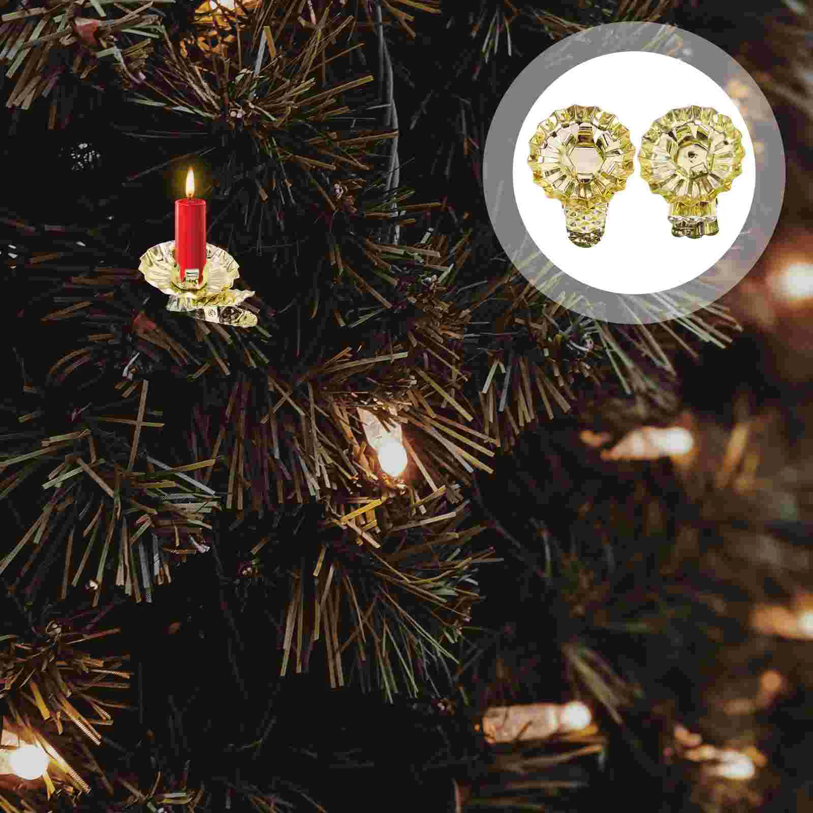 

20 Pcs Christmas Decoration Holder Vintage Tree Candlestick Clip Golden For Bulk