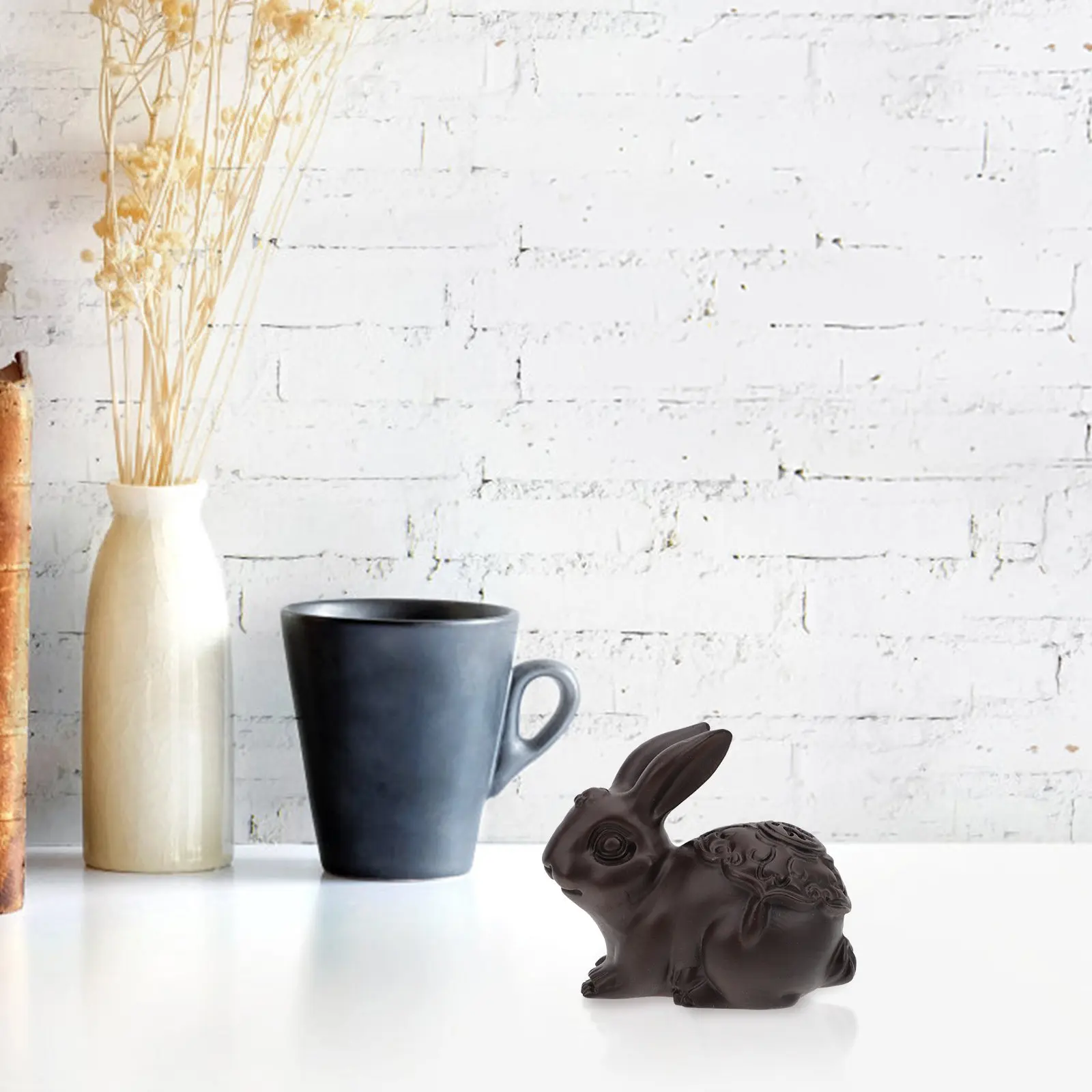 Wood Rabbit Ornament Hand Carved Natural Selected Wood Eco Friendly Decor for Home Office Car Desk Zodiac Gift Desktop