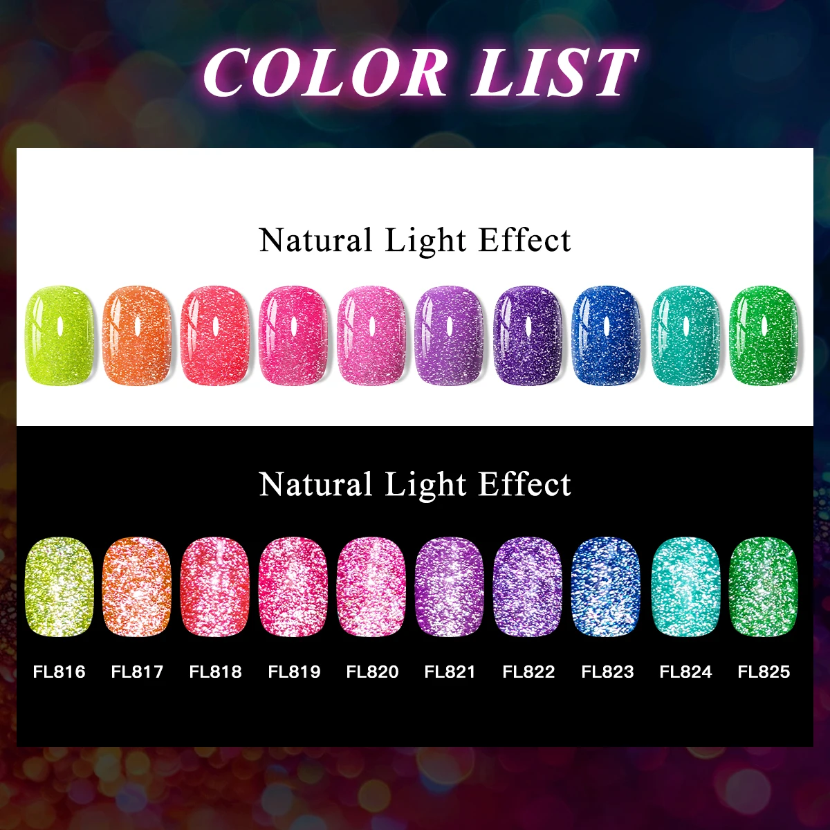 10ml Fluorescent Reflective Glitter Gel Nail Polish Neon Color Nail Art Semi-Permanent Soak Off UV LED Gel Varnish for Manicure