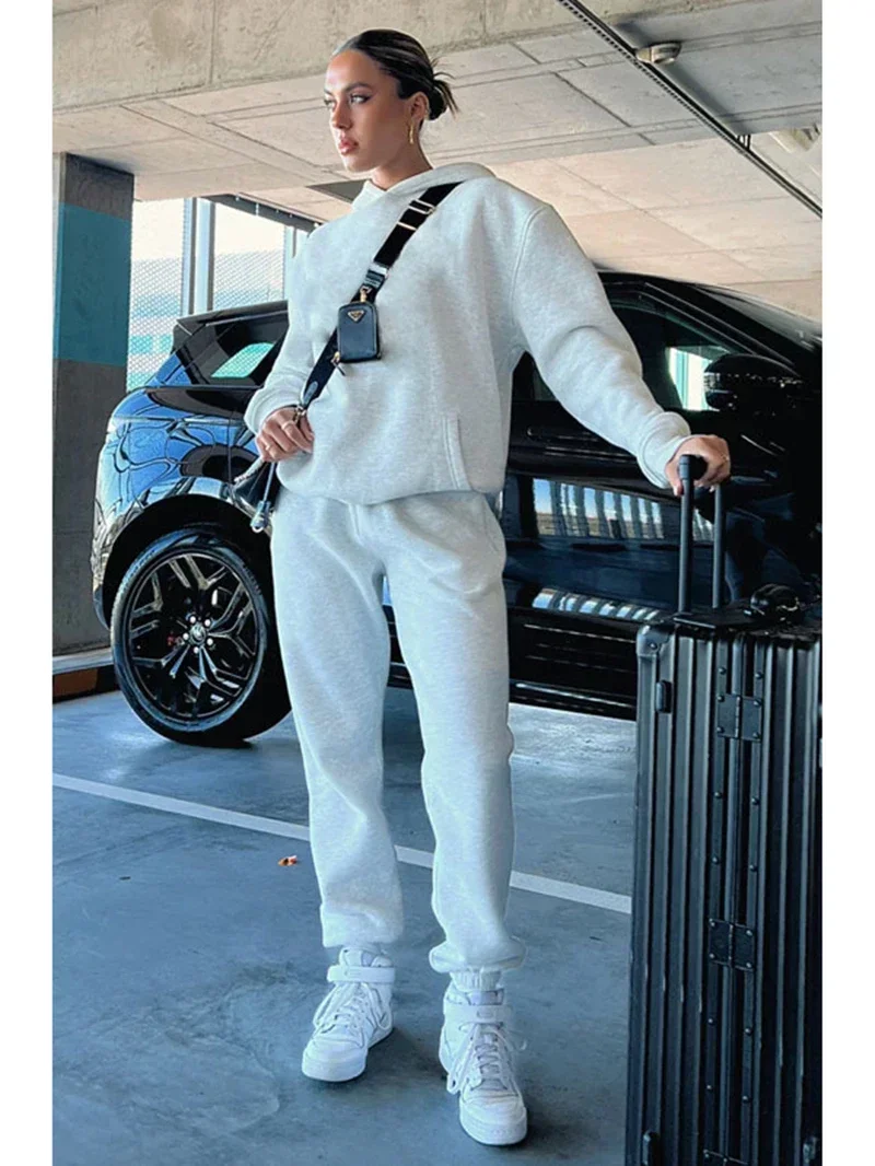 Streetwear 2-teiliges Set Damen Outfit Herbstkleidung Damen Kapuzenpullover Sweatshirt Top und Hose Sets Lässige Trainingsanzüge Damen Set