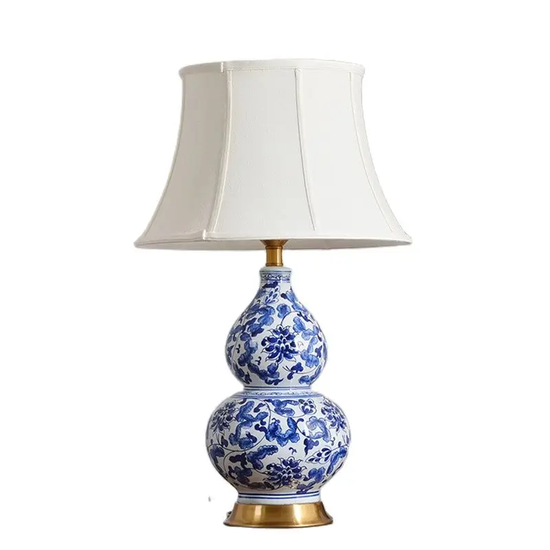 azul e branco gourd dimmer ceramica lampada de mesa cabeceira estudo sala estar pais europeu porcelana leitura luz d41502 01