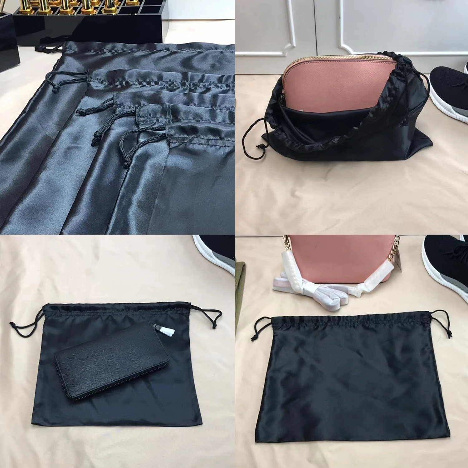 Black high quality smooth storage bag dust bag bundle Drawstring bag environmental protection storage bag Silk satin cloth