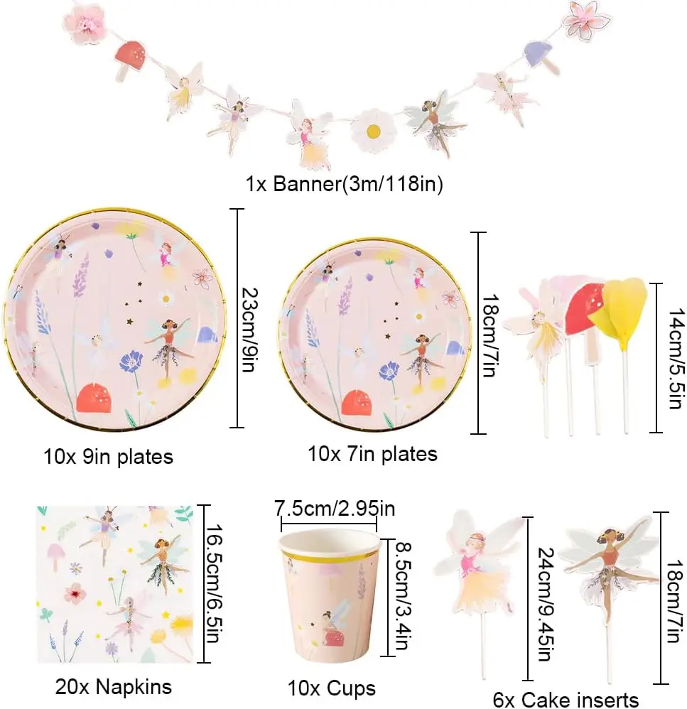 Fairy Party Tableware, Fairy Paper Plates Party Set, Fairy Birthday Tableware, for Fairy Birthday Party, Wedding, Baby Shower