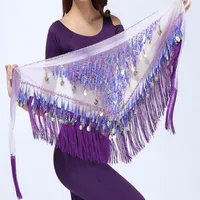 Women's Belly Dance Tassels Triangle Hip Scarf With Coin Sequins Colorful Waist Belt Triangle Skirt