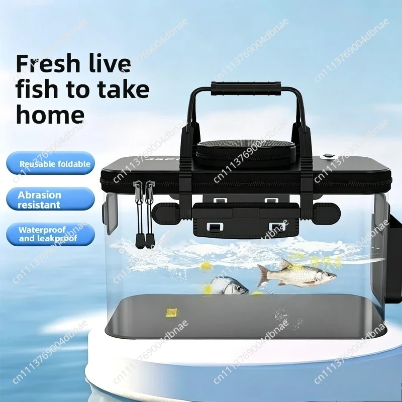 Live Bait Bucket with Air Hole Oxygen Pump Transparent Lid Fishing Bucket Portable Folding Fishing Bucket Outdoor Camping