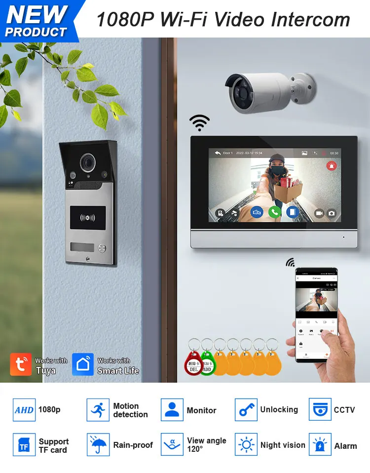 Imagem -02 - Tuya-touch Screen Video Intercom Polegada Campainha Tuya Camer Smart App Casa com Rfid Fechadura Elétrica Sistema de Controle de Acesso Novo