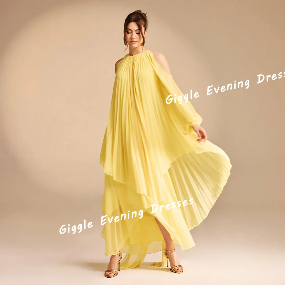 

Giggle Chiffon O-Neck Pleating Pretty Prom Gown Saudi Arab Elegance Summer Ankle-Length Evening Party Dresses for Women 2024