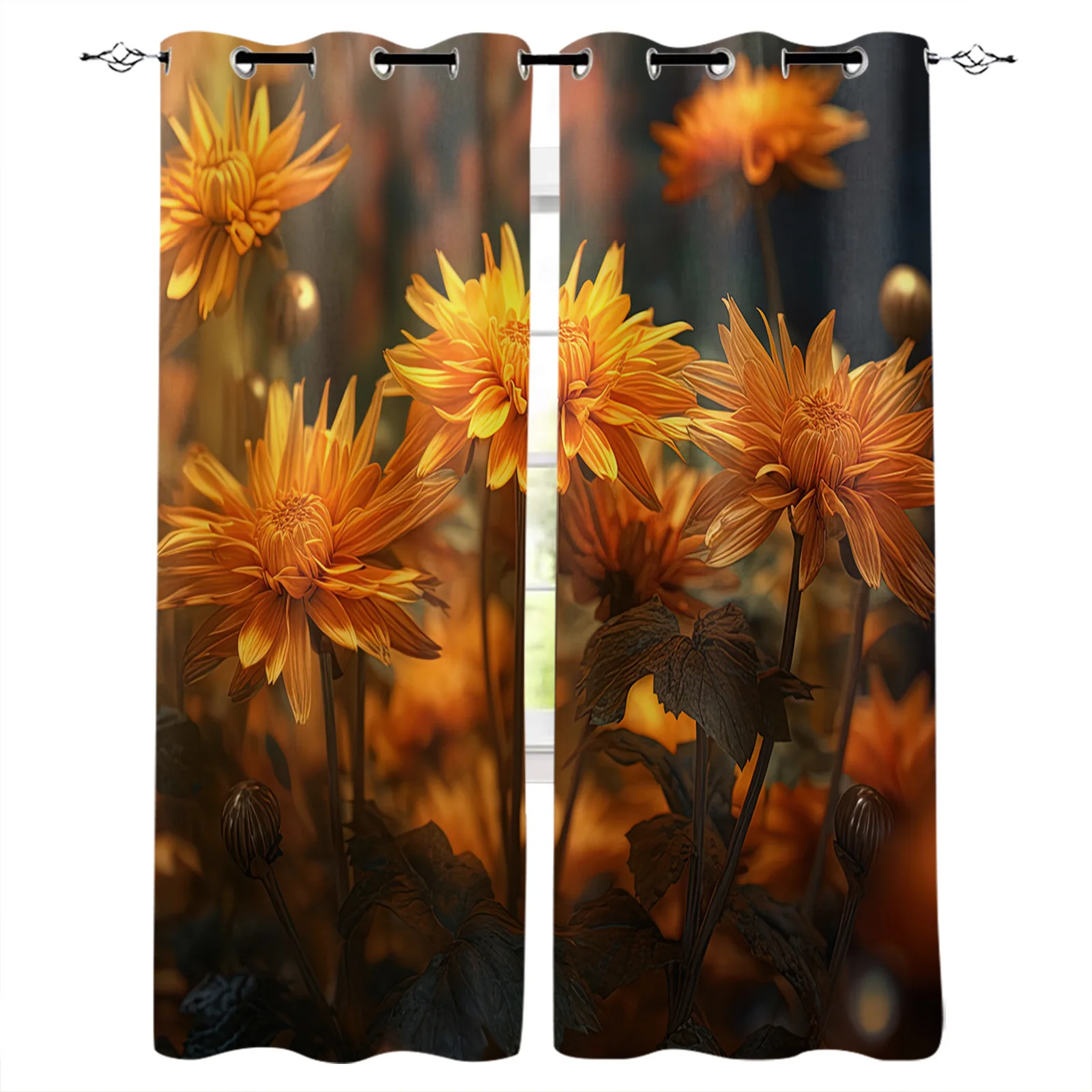 Flower Bud Gradient Sunflower Curtains for Living Room Window Panels Bedroom Kitchen Drapes Home Decor Window Curtain