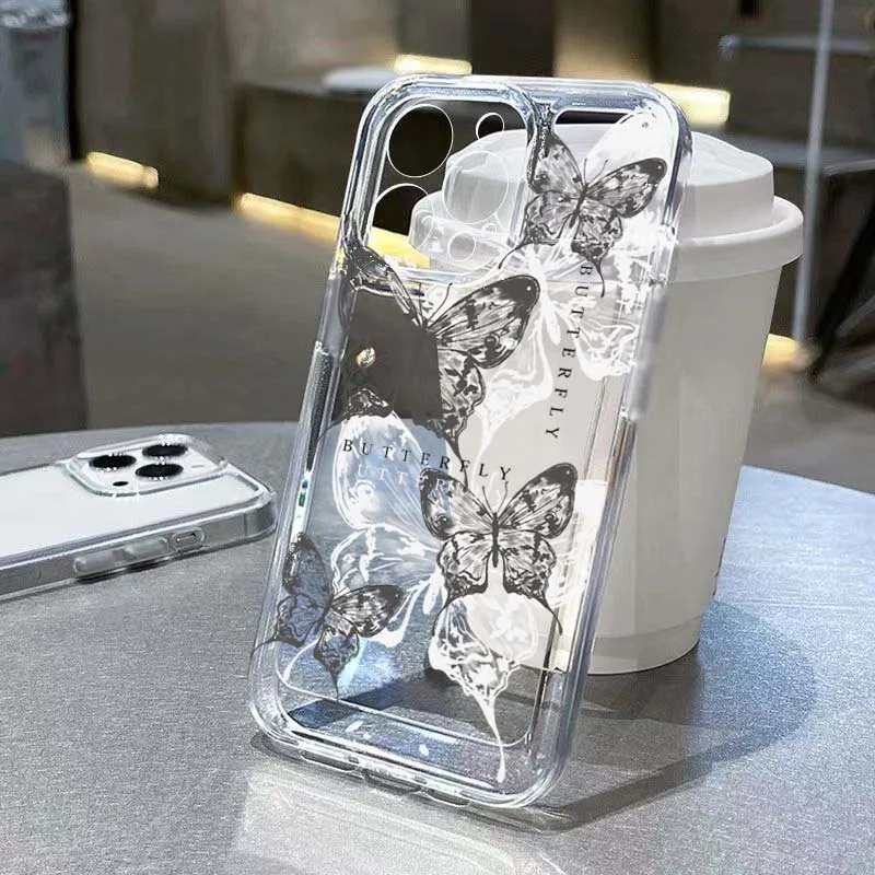 Butterfly デザイン iPhone用ケース クリア Gold Butterfly Transparent Phone Case for iPhone