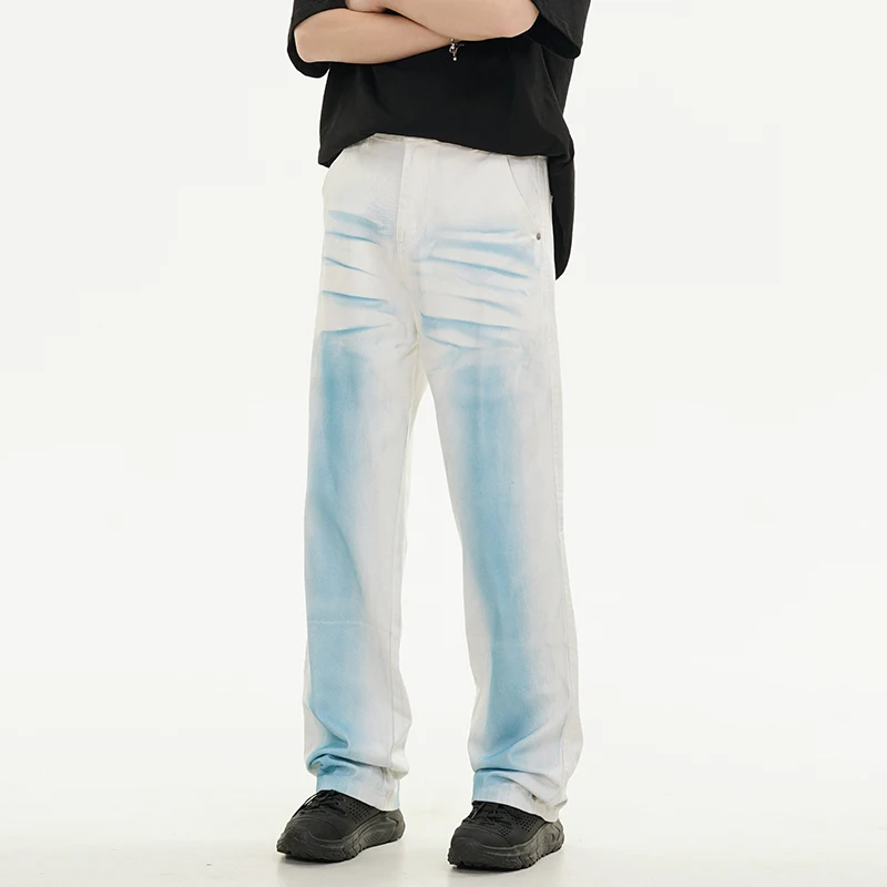 Jean Hip Hop Ample et Droit pour Homme, Pantalon Teint à Imprimé High Street, Nouvelle Collection 2024