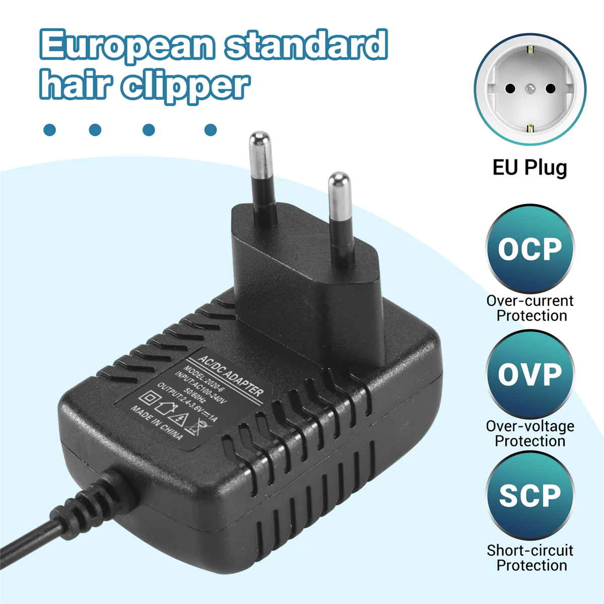 Cargador de 2,4 V y 3,6 V, adaptador de corriente con enchufe europeo, Afeitadora eléctrica para adultos, niños y mascotas