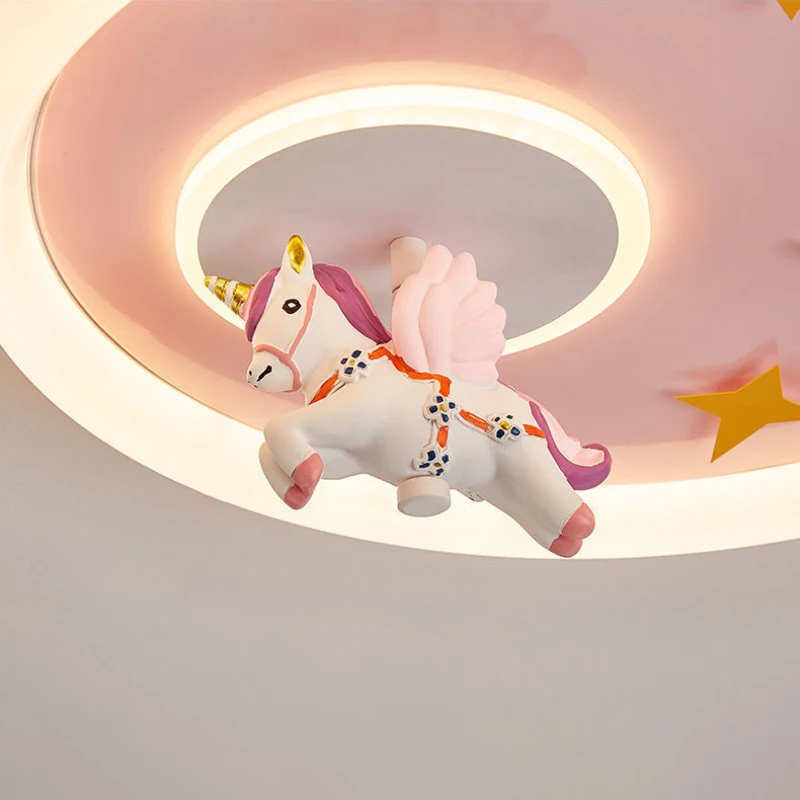 Pink Children\'s Room Ceiling Lights LED Girl Bedroom Light Flying Unicorn In The Air Modern Creative Princess Room Ceiling Lamps