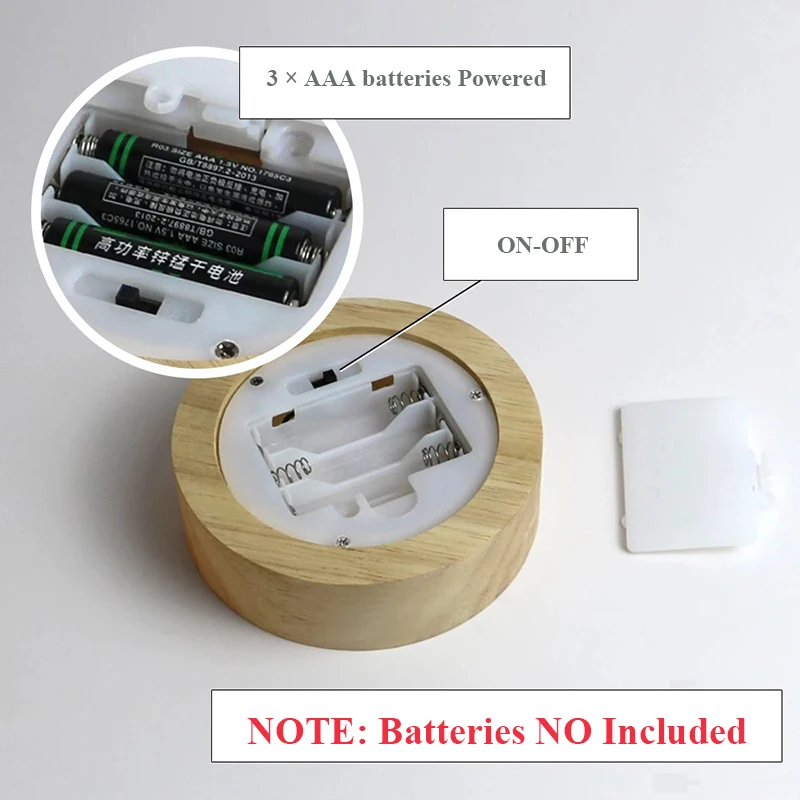 Night Lights Acrylic Display Base Led 5mm Warm White Lights Circle Wooden Stand Powered by AAA Batteries and USB