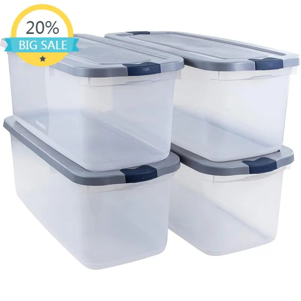 

Set of 4 Large 95 Qt/23.75 Gal Clear Storage Bins with Grey Lids for Efficient Organization