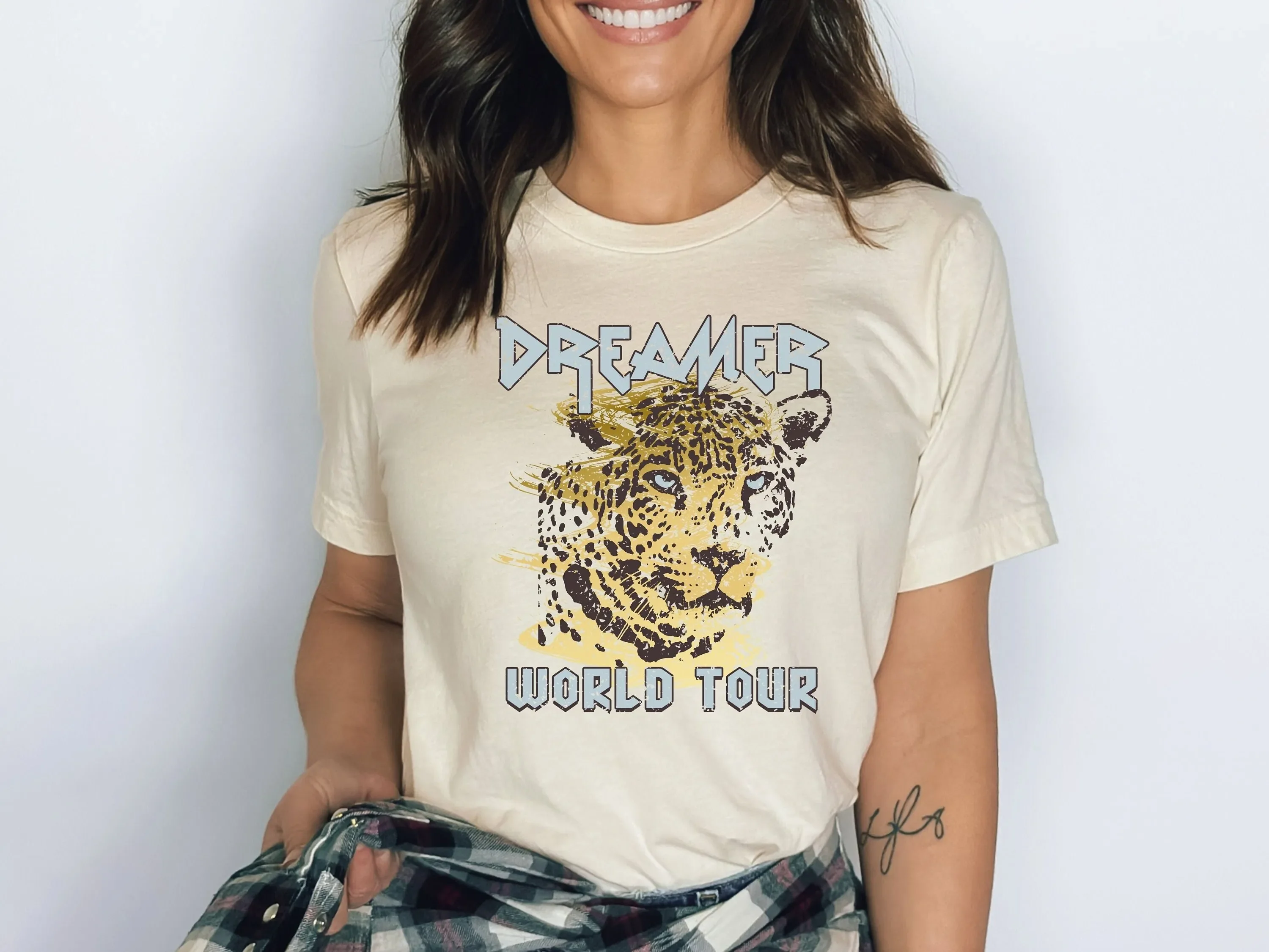 Camiseta Dreamer World Tour Tiger Leopard Retro Consert Tee Pather