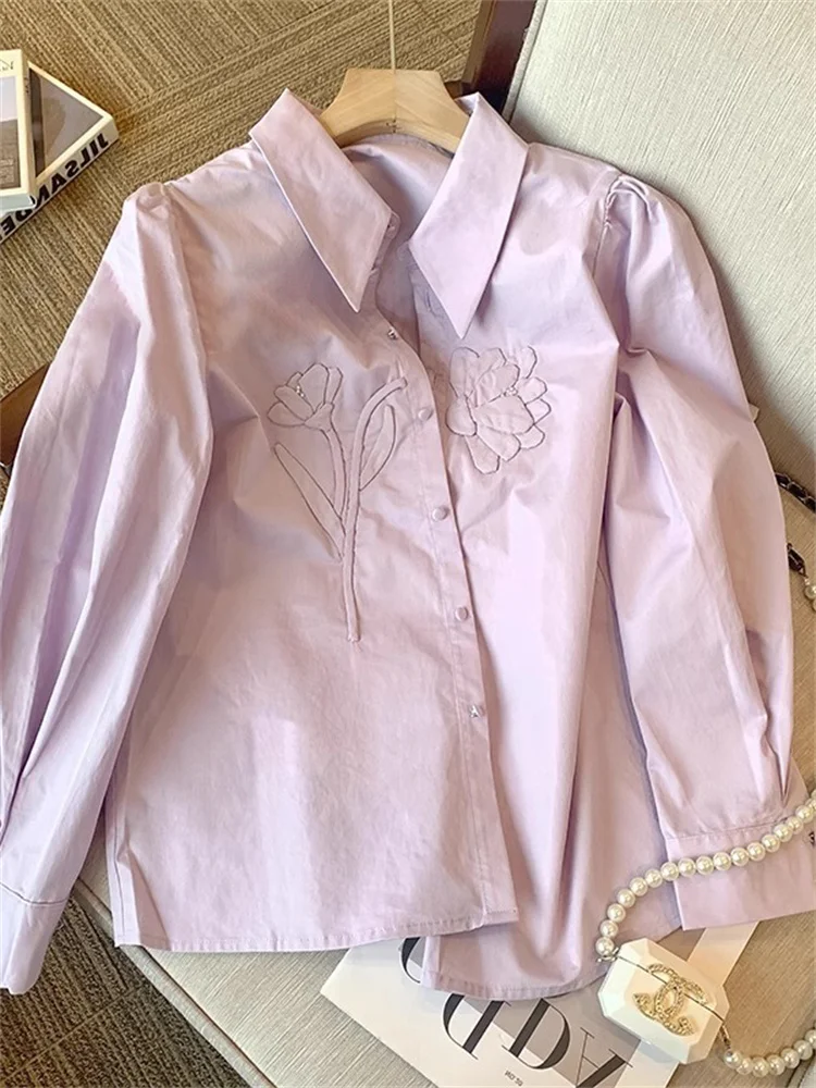 

Faionable Floral Print Long Sve irt Women's Spring Autumn Casual Collared Casual Sle Collar Button Closure Loos...