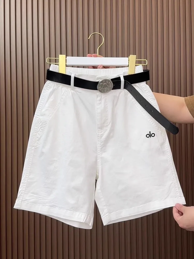 Pantaloncini in cotone tinta unita 2025 Estate Nuovi pantaloni a cinque quarti Pantaloni coreani a gamba dritta casual larghi taglie forti da donna