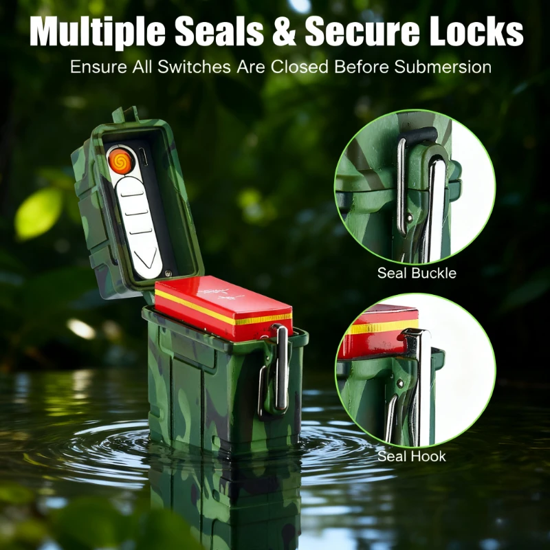 

Hot-selling Outdoor Waterproof Cigarette Case - Holds 20 Cigarettes, with USB Rechargeable Lighter, Creative Smoking Accessory