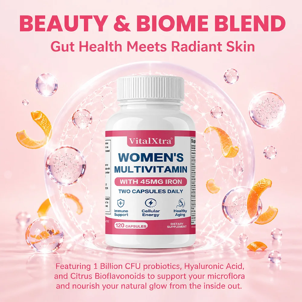 Women's Multivitamin & Multimineral Capsules, Vitamin A C E D K, Supports Energy Immunity Heart Joint Bone Skin & Mental Focus
