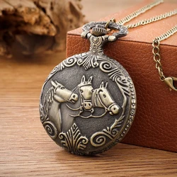 Orologio da tasca con cavallo in rilievo Vintage di moda su catena orologi Vintage collana in lega di quarzo orologio con ciondolo regali per le donne
