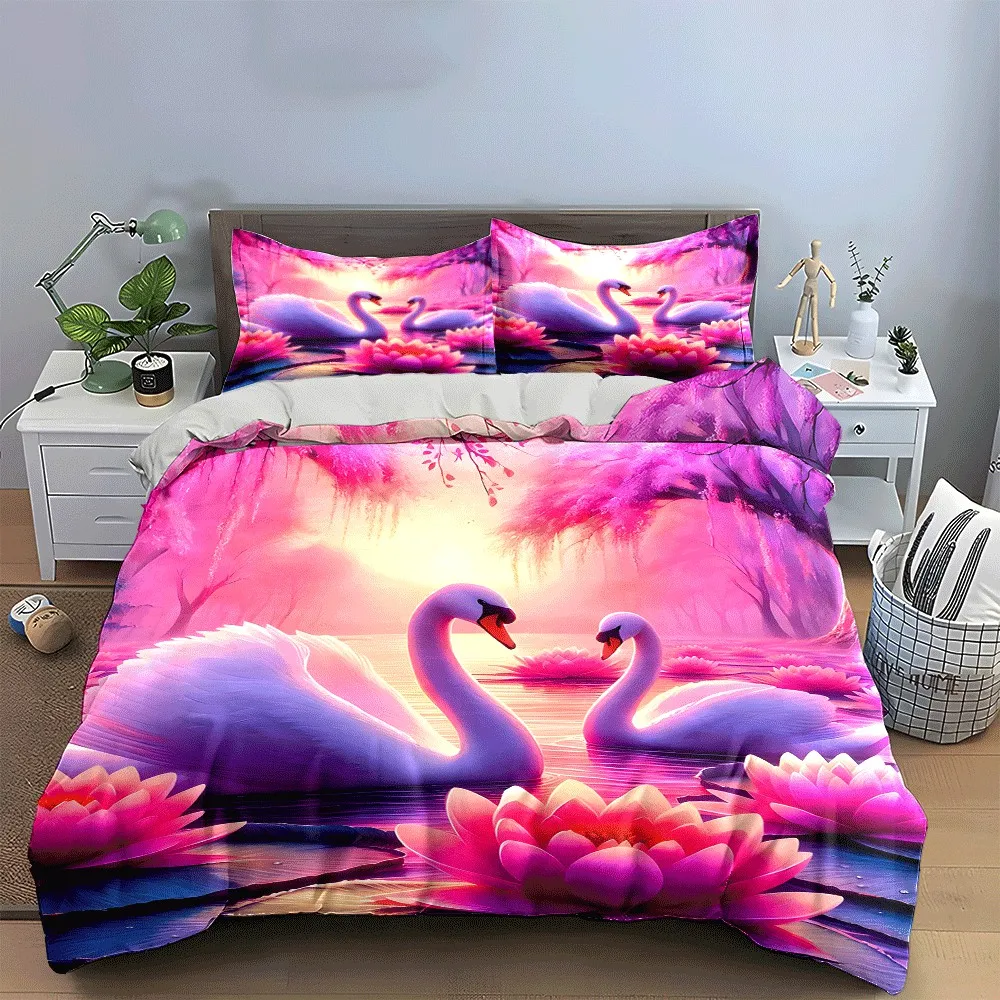 Romantic Swan Set for Decor Elegance Exquisite three-piece bedding set gift for kids and adults