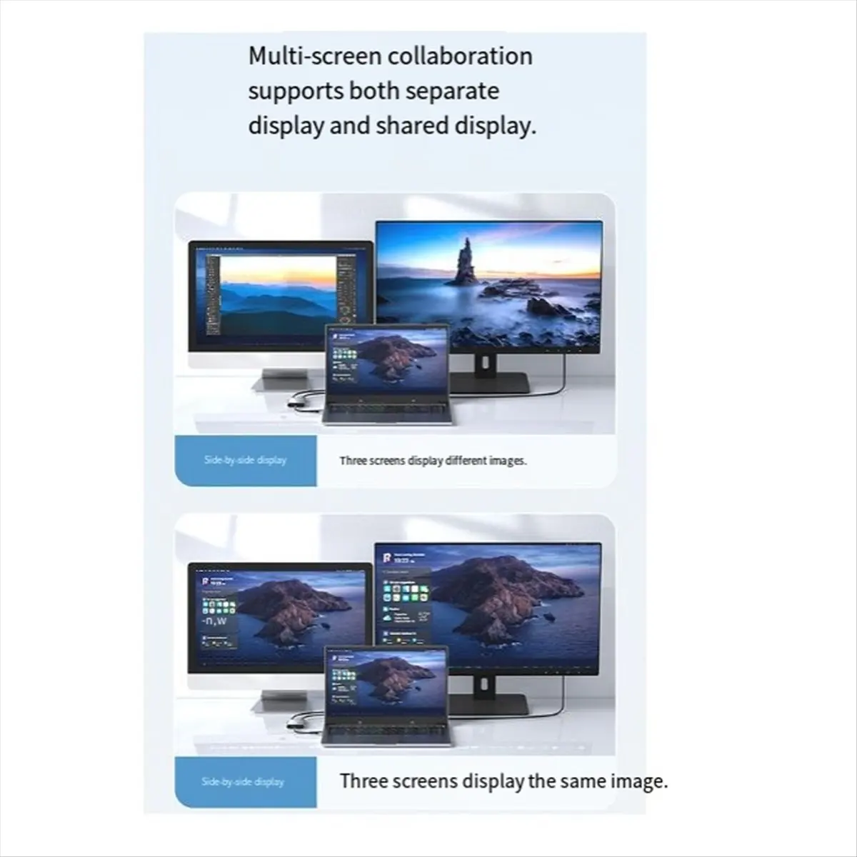USB3.0 Type-C to Dual -Compatible Cable Extender Dual Screen Different Display Same Display HD Video 4K/60HZ
