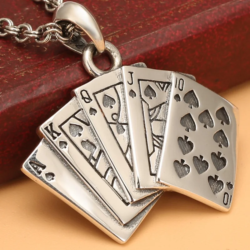 S925 Sterling Silver Charms Pendants for Women Men New Fashion Ancient  Lucky Poker Flush Hip Hop Punk Jewelry  Wholesale