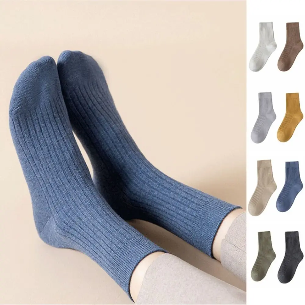

10Pairs Simple Solid Color Women Mid-calf Socks Simple Stripe Business Socks Men Soft Breathable Autumn Tube Socks Sports
