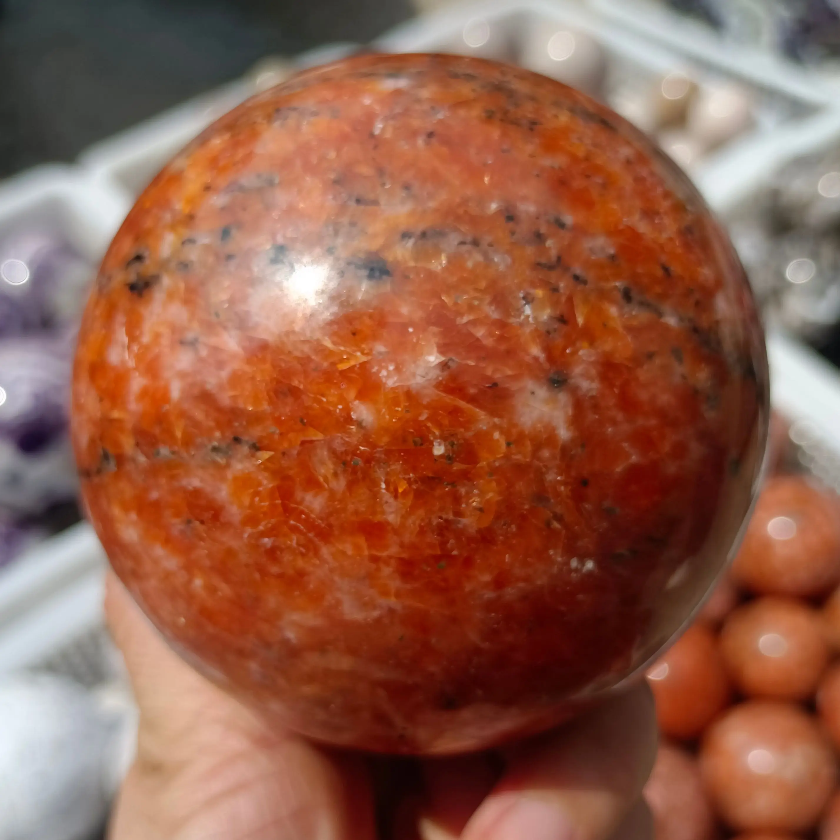Natural Orange Sunstone Ball, Quartz Crystal, Orange Primordial Stone, Polished, Mineral Reiki, Healing, Wealth, Energy Ball