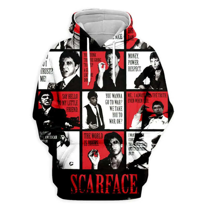 

2026 Movie Scarface 3D Print Hoodie Men Streetwear Casual Oversized Pullovers Y2k Harajuku Hooded Sweatshirts Tops Man Clothing