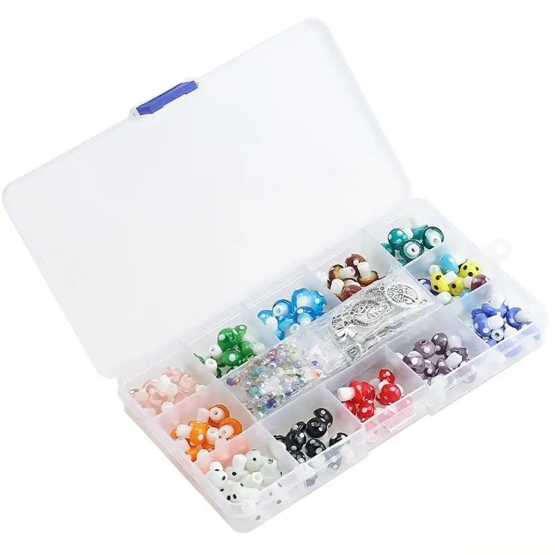 

D46E 120PCS Mushroom Lampwork Beads Mixed Color Handmade Glass Craft Beads for Jewelry Necklace Bracelet Earrings Making