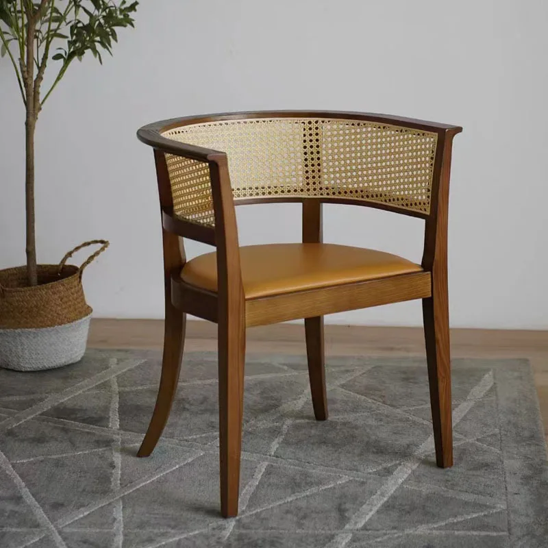 Rattan dining chair combination coffee restaurant hot pot barbecue solid wood wrought iron restaurant milk tea shop noodle shop