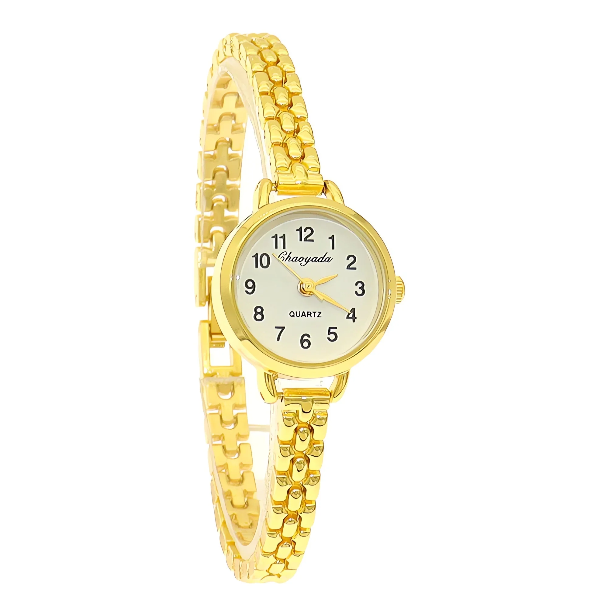 Gold Bracelet Watch for Women Small Dial Quartz Wristwatch Fashionable Ladies Timepiece