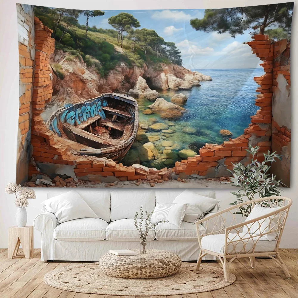 

3D Visual Landscape Background Wall Decorative Tapestry Home Living Room Background Wall Decorative Tapestry