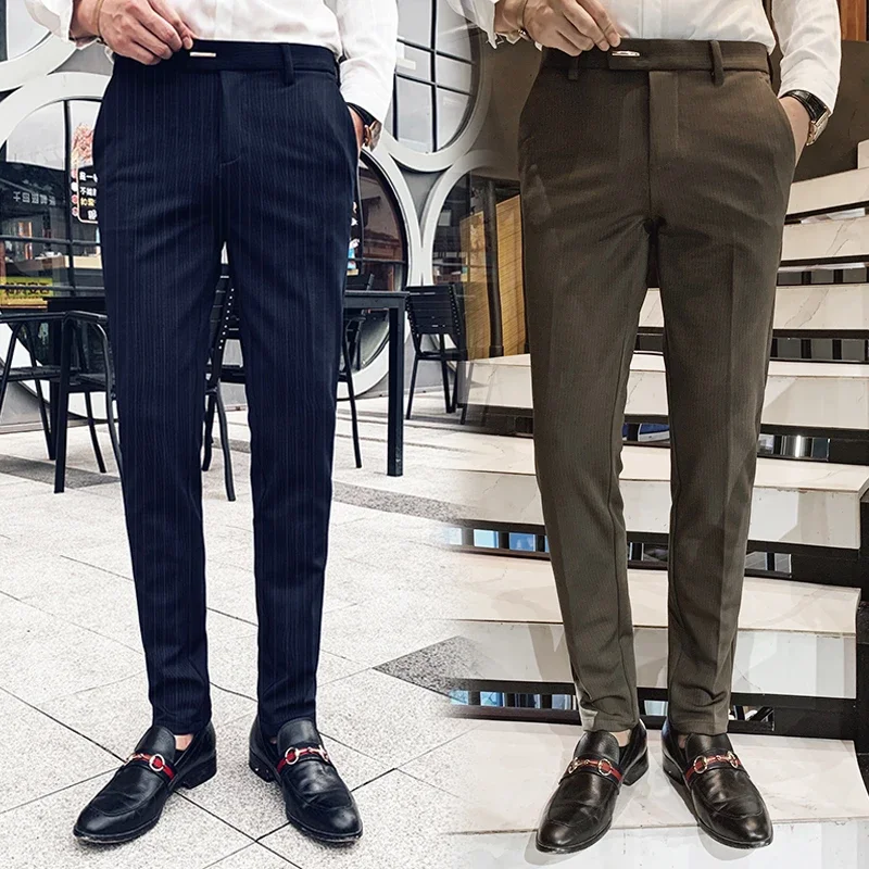 Men Striped Suit Pants Slim Fit 2024 Spring New Hot Dress Pants Office Party Trousers Business Casual Formal Pants Men Clothing