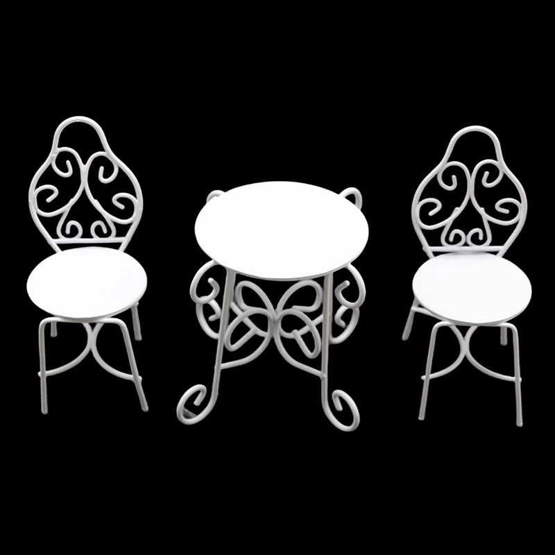1 Juego de mesa y sillas en miniatura para casa de muñecas 1:12, mesa de té de arte del hierro, sillas para el hogar, jardín al aire libre, modelo de muñeca, muebles para el hogar, juguete de decoración