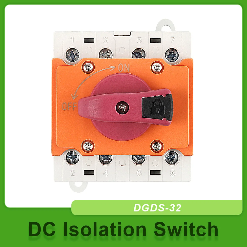 4P Din Rail Isolator Rotary Switch Disconnect Switch Mounting Rotating Handle For PV Photovoltaic Distribution Box 32A 1200V DC