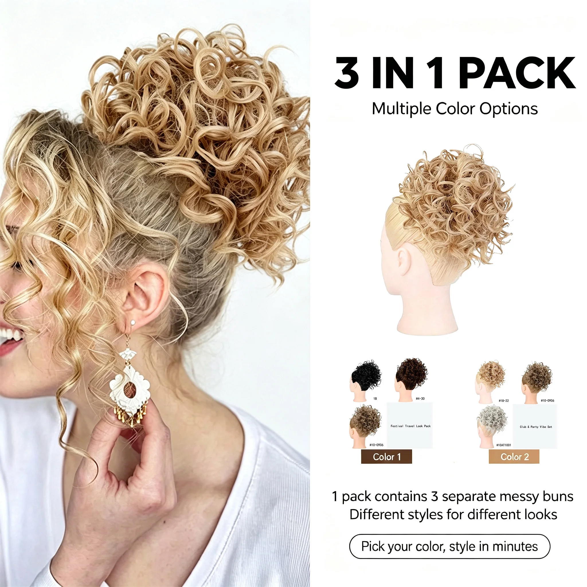Synthetic Messy Bun Hair Piece 180g Elastic Drawstring Loose Wave Curly Hair Buns Hair Piece Extensions For Women Dark Brown