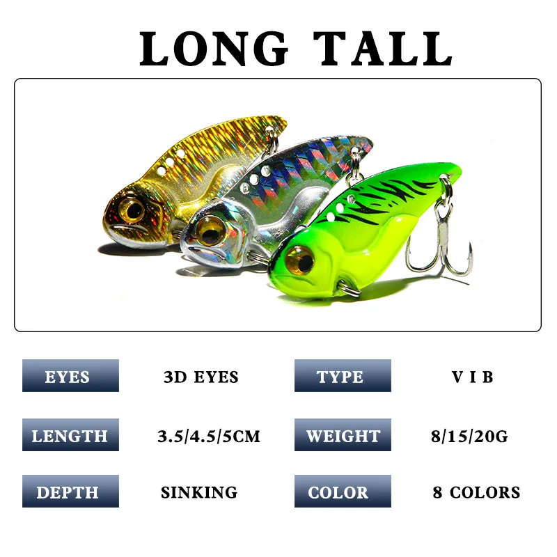 1 PC VIB Metal Fishing Lure Longcast Laser Sinking Wobbler Fishing Bait 8/15/20g Ocean River Artificial Vibration Fishing Bait