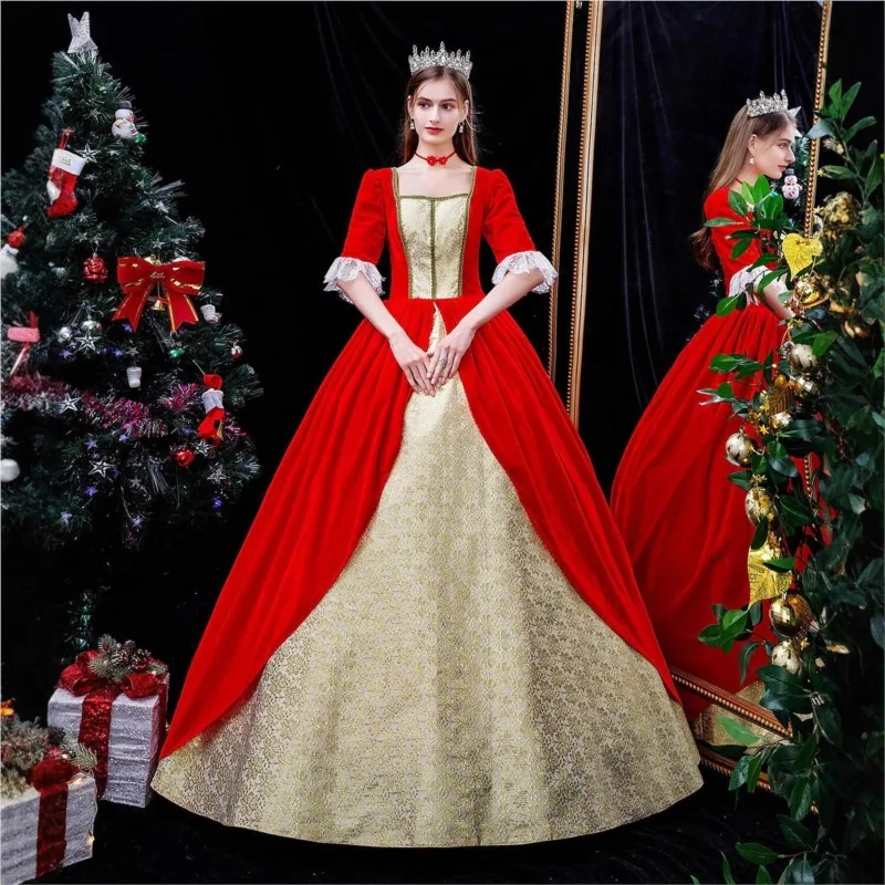 Christmas red velvet performance fashion show photo shoot drama masquerade ball dress
