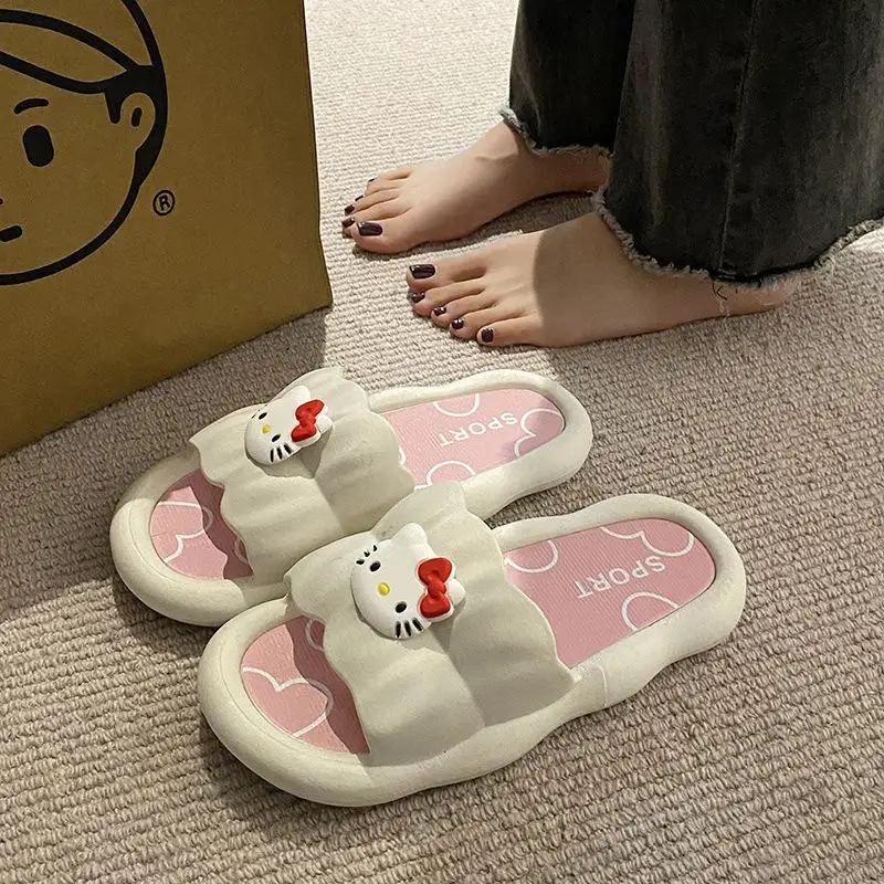 Cow Hello Kitty Shoes Slippers Non-slip Slippers Summer Slippers Sanrio INS Cute Cartoon Casual Fashion Pretty Girls Beach Shoes