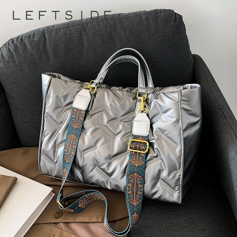 LEFTSIDE Retro Design Fashion Women Silver Handbag 2023 Winter Leather Solid Color Underarm Bags Females Shoulder Bags Tote Bag